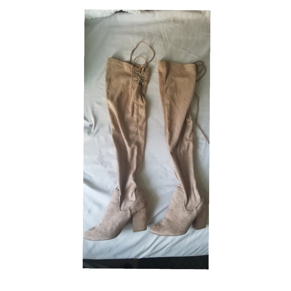Tan thigh high boots